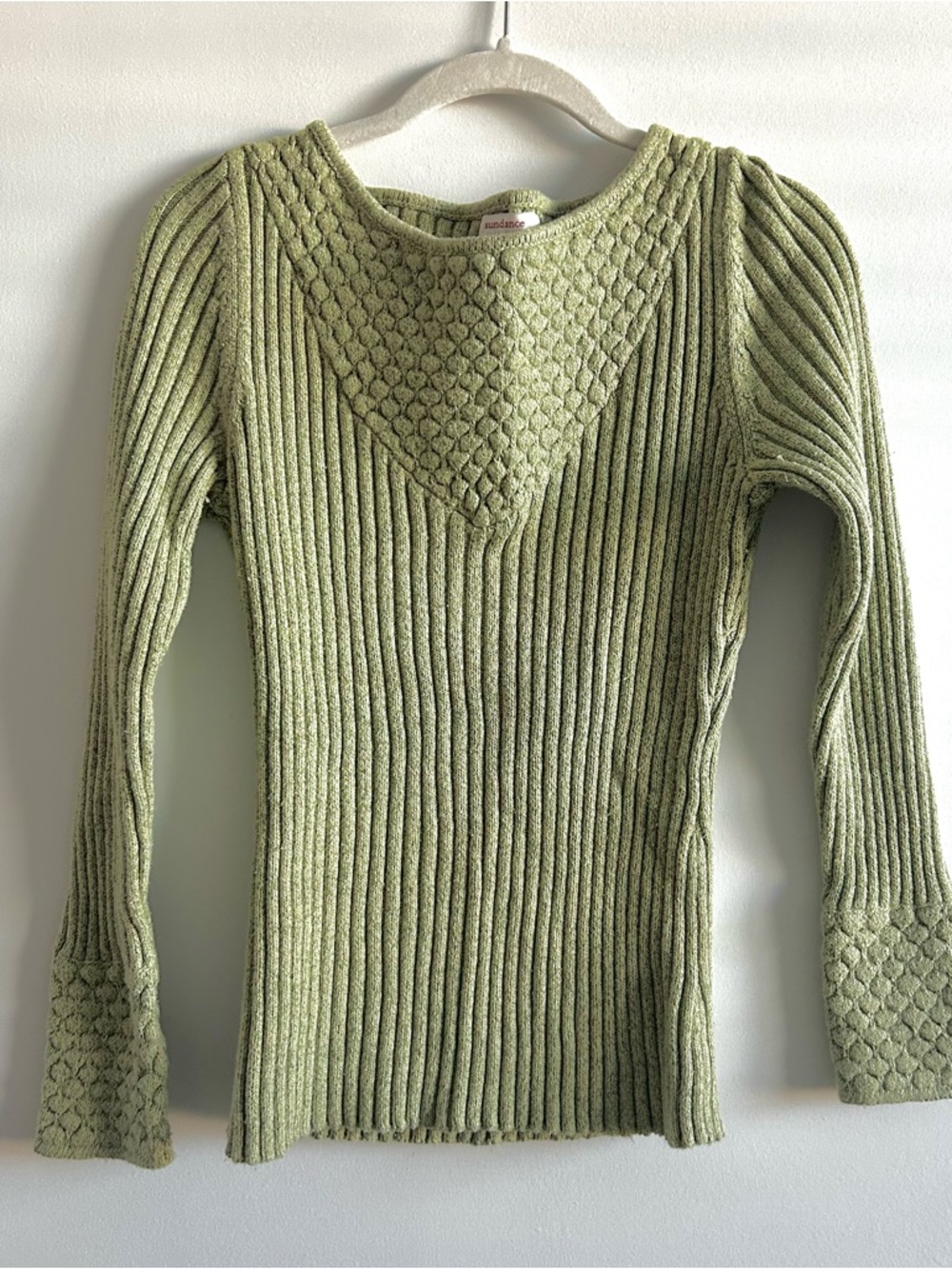 Sundance Olive Green Ribbed Knit Crewneck Sweater